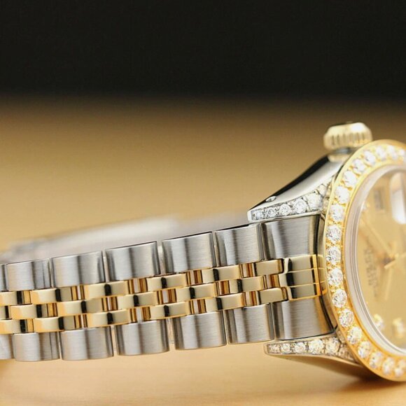 LADIES ROLEX DATEJUST  TWO TONE QUICKSET 1.0++ CT DIAMOND BEZEL CHAMPAGNE WATCH